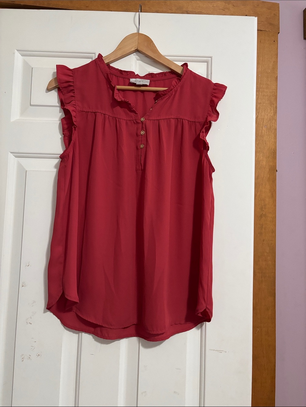 LOFT Ruffle Sleeve Henley Camisole - Red